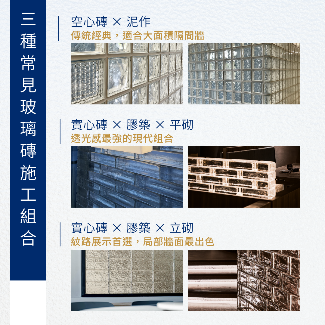 空心或實心玻璃磚施工組合怎麼配